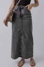 Load image into Gallery viewer, Dark Grey Denim Raw Hem Back Split High Waist Long Skirt
