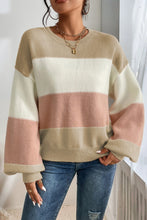 Load image into Gallery viewer, Dusty Pink Color Block Lantern Sleeve Drop Shoulder Sweater
