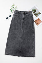 Load image into Gallery viewer, Dark Grey Denim Raw Hem Back Split High Waist Long Skirt
