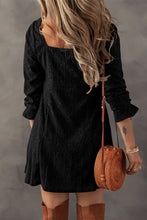 Load image into Gallery viewer, Black Lace Crochet Buttoned Square Neck Shift Mini Dress
