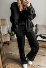 Load image into Gallery viewer, Black Seamed Zipper Jacket and Drawstring Waist Pants Set
