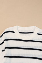 Load image into Gallery viewer, White Striped Pattern Batwing Short Sleeve Knit Sweater
