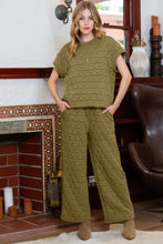 Load image into Gallery viewer, Blue Quilted Textured Short Sleeve Top and Wide Leg Pants Set
