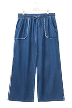 Load image into Gallery viewer, Sail Blue High Waist Pocket Distressed Trim Wide Leg Plus Size Jeans
