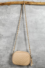 Load image into Gallery viewer, Oatmeal Chevron Stitch PU Leather Chain Strap Shoulder Bag
