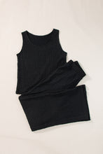 Load image into Gallery viewer, Black Crinkled U Neck Tank Top and Wide Leg Pants Set
