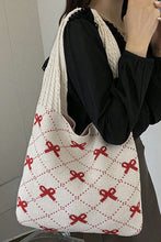 Load image into Gallery viewer, Fiery Red Bow Argyle Pattern Cable Knit Shoulder Bag
