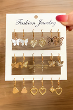 Load image into Gallery viewer, Gold Butterfly Heart Dragonfly Dangle Earrings
