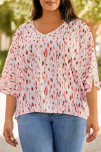 Load image into Gallery viewer, Pink Elegant Polka Dots 3/4 Dolman Sleeve Plus Size Blouse
