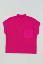 Load image into Gallery viewer, Pink Patch Pocket Ribbed Knit Short Sleeve Sweater
