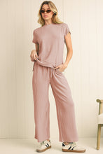 Load image into Gallery viewer, Wild Wind Solid Corded Short Sleeve T Shirt and Wide Leg Pants Set
