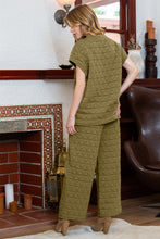 Load image into Gallery viewer, Blue Quilted Textured Short Sleeve Top and Wide Leg Pants Set
