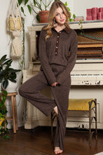 Load image into Gallery viewer, Black Ribbed Henley Shirt and Wide Leg Pants Loungewear Set
