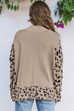 Load image into Gallery viewer, Khaki Leopard High Neck Side Slit Oversized Sweater
