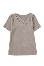 Load image into Gallery viewer, Pale Khaki Button Strappy V Neck Plain Ribbed Tee
