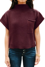 Load image into Gallery viewer, Pink Patch Pocket Ribbed Knit Short Sleeve Sweater
