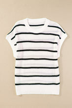 Load image into Gallery viewer, White Striped Pattern Batwing Short Sleeve Knit Sweater
