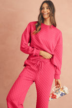 Load image into Gallery viewer, Black Checkered Textured Split Pullover Top and Pants Set
