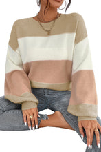 Load image into Gallery viewer, Dusty Pink Color Block Lantern Sleeve Drop Shoulder Sweater
