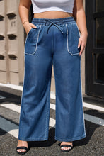 Load image into Gallery viewer, Sail Blue High Waist Pocket Distressed Trim Wide Leg Plus Size Jeans
