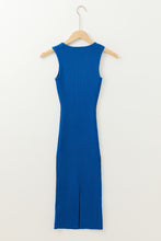 Load image into Gallery viewer, Dark Blue Solid Ribbed Knit Sheath Sleeveless Midi Sweater Dress
