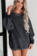 Load image into Gallery viewer, Pink Solid Ribbed Round Neck Pullover Sweatshirt
