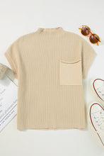 Load image into Gallery viewer, Pink Patch Pocket Ribbed Knit Short Sleeve Sweater
