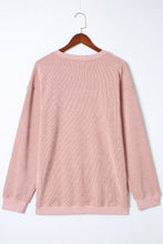 Load image into Gallery viewer, Pink Solid Ribbed Round Neck Pullover Sweatshirt
