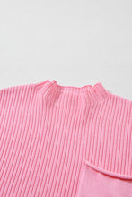 Load image into Gallery viewer, Pink Patch Pocket Ribbed Knit Short Sleeve Sweater
