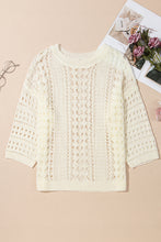 Load image into Gallery viewer, White Hollow Out Knit Bracelet Sleeve Drop Shoulder Sweater
