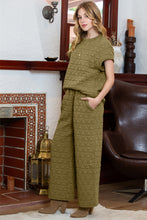 Load image into Gallery viewer, Blue Quilted Textured Short Sleeve Top and Wide Leg Pants Set
