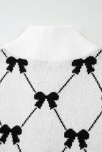 Load image into Gallery viewer, Black Preppy Bow Print Zipped Collar Knit Top
