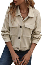 Load image into Gallery viewer, Beige Flap Pockets Turn Down Collar Corduroy Shacket
