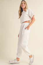 Load image into Gallery viewer, White Lattice Textured Cropped Tee and Jogger Pants Set
