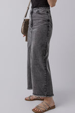 Load image into Gallery viewer, Dark Grey Denim Raw Hem Back Split High Waist Long Skirt
