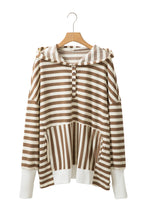 Load image into Gallery viewer, Brown Stripe Drop Sleeve Plus Size Henley Hoodie
