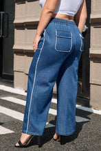 Load image into Gallery viewer, Sail Blue High Waist Pocket Distressed Trim Wide Leg Plus Size Jeans
