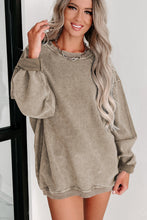 Load image into Gallery viewer, Pink Solid Ribbed Round Neck Pullover Sweatshirt
