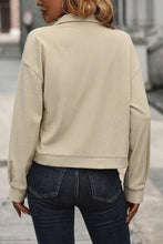 Load image into Gallery viewer, Beige Flap Pockets Turn Down Collar Corduroy Shacket
