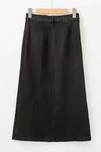 Load image into Gallery viewer, Black Button Fly Side Split High Waist Denim Midi Skirt
