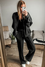 Load image into Gallery viewer, Black Seamed Zipper Jacket and Drawstring Waist Pants Set
