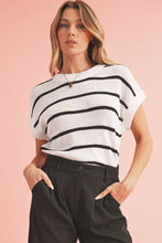 Load image into Gallery viewer, White Striped Pattern Batwing Short Sleeve Knit Sweater
