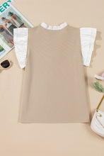 Load image into Gallery viewer, Pale Khaki Frill V Neck Ruffle Textured Top
