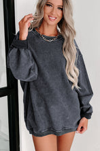 Load image into Gallery viewer, Pink Solid Ribbed Round Neck Pullover Sweatshirt
