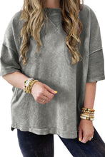 Load image into Gallery viewer, Light Grey Mineral Wash Drop Sleeve Patchwork Plus Size Tee
