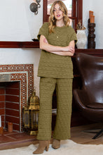 Load image into Gallery viewer, Blue Quilted Textured Short Sleeve Top and Wide Leg Pants Set
