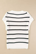 Load image into Gallery viewer, White Striped Pattern Batwing Short Sleeve Knit Sweater
