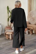 Load image into Gallery viewer, Sail Blue Solid Textured Collared V Neck Top and Wide Leg Pants Set
