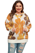 Load image into Gallery viewer, White Large Flower Knitted Drawstring Hooded Plus Size Sweater
