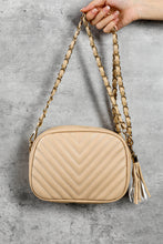 Load image into Gallery viewer, Oatmeal Chevron Stitch PU Leather Chain Strap Shoulder Bag
